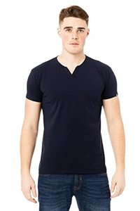 lot 25038 image: X RAY Mens Soft Stretch Cotton Short Sleeve Solid Color Slim Fit Slit V-Neck T-Shirt, Fashion Casual Tee for Men, Navy, Size Large