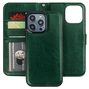 lot 25044 image: Bocasal Detachable Wallet Case for iPhone 14 Pro Max RFID Blocking Card Slots Holder Premium PU Leather Magnetic Kickstand Shockproof Wrist Strap Removable Flip Protective Cover 5G 6.7 inch (Green)
