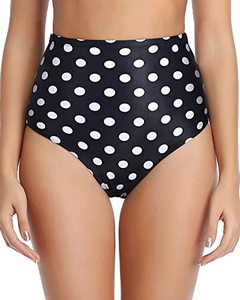 lot 25099 image: Tempt Me Women Black Dot High Waisted Bikini Bottoms Retro Tummy Control Swimsuit Bottoms S