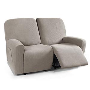 lot 25148 image: TAOCOCO Recliner Loveseat Slipcover, 6 Pieces Dual Recliner Sofa Covers for 2 Seat Dual Reclining Loveseat Couch, Stretch Soft Jacquard Pattern Furniture Protector with Elasticity Pale Brown