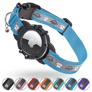 lot 25157 image: Reflective AirTag Cat Collar, FEEYAR Integrated GPS Cat Collar with Apple Air Tag Holder and Bell, Safety Elastic Band Tracker Cat Collars for Girl Boy Cats, Kittens and Puppies Blue