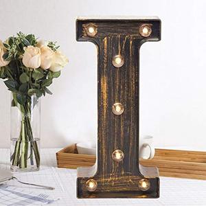 lot 25198 image: OYCBUZO Golden Black Led Marquee Letter - Industrial, Vintage Style Light Up Alphabet Letter Sign for Cafe Wedding Birthday Party Christmas Lamp Home Bar Initials Decor - I