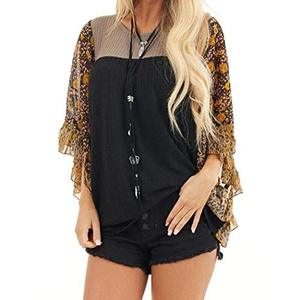 lot 25244 image: CASURESS Womens Floral Printed 3 4 Sleeve Shirt Batwing Loose Tops Blouses Pullover (XXX-Large, Black)
