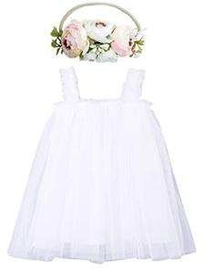 lot 25392 image: BGFKS Layered Tulle Tutu Dress for Toddler Girls,Baby Girl Rainbow Tutu Princess Skirt Set with Flower Headband.(White,9 Months)