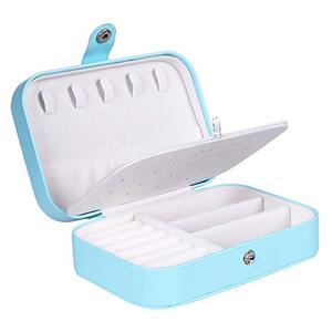 lot 25398 image: misaya Travel Jewelry Case Box - Women PU Leather 2 Layer Jewelry Organizer Holder for Necklace Earring Rings, Light Blue