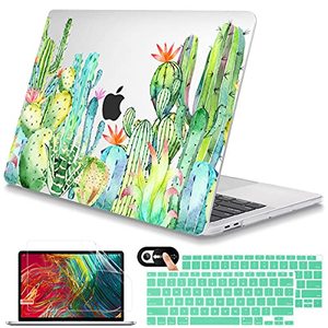 lot 25537 image: Metron for MacBook Air 13 inch Case M1 A2337 A2179 A1932 Retina Display with Touch ID 2020 2019 2018 Release, Plastic Hard Shell Case Keyboard Cover Screen Protector, Watercolor Cactus