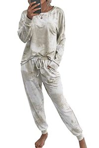 lot 25556 image: PRETTYGARDEN Womens Tie Dye Two Piece Pajamas Set Casual Long Sleeve Sweatshirt with Long Pants Loungewear (Khaki,Medium)