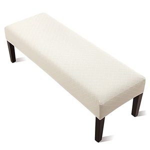 lot 25567 image: YISUN Jacquard Dining Room Bench Covers, Stretch Spandex Upholstered Bench Slipcover Removable Washable Anti-Dust Dining Bench Protectors (Beige)