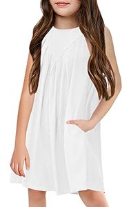 lot 25589 image: Coutgo Girls White Dress Summer Halter Neck Sleeveless Linen Little Girl Dresses 11-12 Years