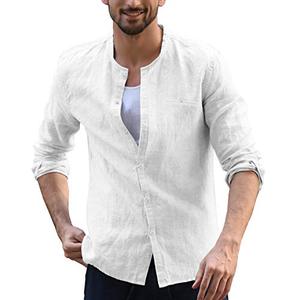 lot 25604 image: URRU Mens White Cotton Shirt Button Down Casual Lightweight Long Sleeve Beach White XL