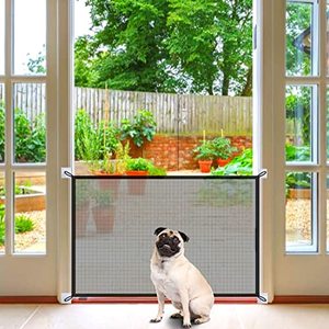 lot 25607 image: Baby Gate Pet Gate Magic Dog Gates for The House, Safety Guard Gate Retractable Mesh Dog Gate for The Stairs Doorways, Portable Folding Childs Safety Gates Install Anywhere 30 X 39, 8 Hooks