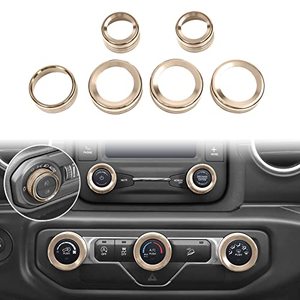lot 25654 image: Voodonala Air Conditioner Headlight Center Console Switch Knob Trim for Jeep Wrangler JL JLU 2018-2022 & Gladiator JT Truck Accessories,Gold Aluminum Alloy(Only Fit Specific Dial Panel)
