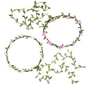 lot 25684 image: AWAYTR 2Pcs Fashion for Bohemian Style Wedding Bride Bridal Headdress Floral Flower Garland Headwear Headbands (Cream whitepink)