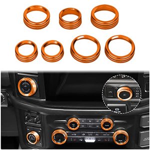 lot 25737 image: JWWY Air Conditioner Headlight Switch Knob 4WD Wheel Drive Trailer Switch Trim for Ford F150 2021-2022 Interior Accessories Orange Aluminum Alloy 7pcs