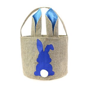 lot 25797 image: Easter Bunny Basket Egg Bags for Kids,Linen Personalized Candy Egg Basket Rabbit Print Buckets Easter Eggs Hunt Easter Party Favors Decorations Candy Gifts Toys Storage(B-Rabbit-Blue)