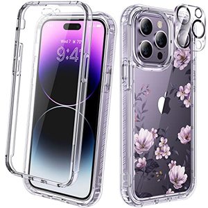 lot 25806 image: Diaclara Designed for iPhone 14 Pro Max Case 6.7 Inch Clear Floral Design, 2023 Upgraded Full Body 360 Case wBuilt-in Touch Sensitive Screen Protector9H Glass Camera Lens Protector (Clear Flower)