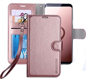 lot 25807 image: ERAGLOW Galaxy S9 Wallet Case, Galaxy S9 Case, Premium PU Leather Wallet Flip Protective Case Cover with Card Slots and Kickstand for Samsung Galaxy S9 (Rose Gold)
