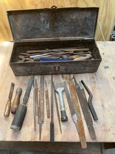 lot 1020 image: Antique tool box w Lot of Files, Punches and Chisels