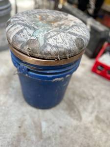 lot 1034 image: 5 Gallon Bucket with Camo Seat Lid and Stacker Containers Sort Bins inside