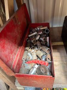 lot 1085 image: Red Metal Tool box- Full of Sockets -  some Life Time Warranted