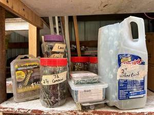 lot 1165 image: (9) Jugs Jars of Screws and Nails - Various Sizes - See Photos for Sizing