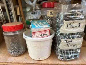 lot 1170 image: (6) Jars Containers of Assortment of Screws - Multiple Sizes
