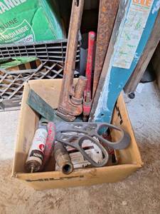 lot 1716 image: Lot of Pipe Wrenches, painters shields and Sheer Scissors