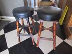 Pair Of Wood Base Bar Stools(One Has Been Painted Black)