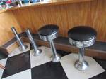 Pair Of Chromed Base Parlor Swivel Top Stools With 2 Extra Bases