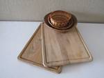 Pair Of Wooden Bread Cutting Boards And Baskets