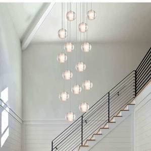 lot 53765 image: Factory Sealed. Modern Foyer Chandelier 14-Lights High Ceiling Large Spiral Raindrop Pendant Lighting Retail $299