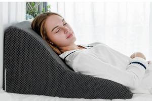 lot 53769 image: Factory Sealed AngQi Bed Wedge Pillow - Sleeping Pillow with Removable Velvet Cover - Supportive Foam Incline Cushion Retail $68