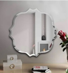 lot 53781 image: KOHROS Scalloped Edge Beveled Frameless Bathroom Wall Mirror for Living romm, Bedroom, Entrance (24 Scalloped)