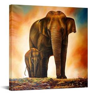 lot 53796 image: Retail 29.99 Canvbay Elephant Baby and Mom Modern Canvas Wall Art African Animal in Sunset Painting Pictures Mother Love Art Prints for Home Kids Room Nursery Decor Framed Ready to Hang 24x24inch