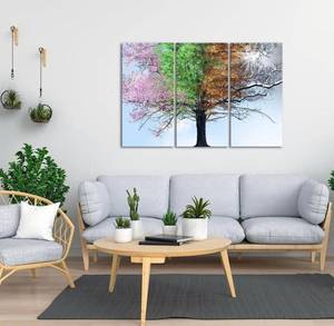 lot 53797 image: Retail 69.99 sechars 3 Panel Wall Art Four Seasons Tree in Sunshine Painting Canvas Print Large Colorful Tree Picture Artwork Giclee Print for Modern Home Living Room Decor Framed Ready to Hang