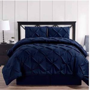 lot 53804 image: Aisbo Navy Blue King Comforter Set 3 Pieces - Pinch Pleat Pintuck Comforter Sets King Size, Soft Fluffy Down Alternative Duvet Insert with 2 Pillow Cases, 102x90 Inches