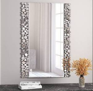lot 53806 image: retails for 195.99 MUAUSU Rectangle Crystal Decorative Wall Mirror 35.4 x23.6 Mosaic Art Silver Wall Mirror for Wall Decor Bathroom Living Room Bedroom