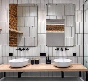 lot 53810 image: BIKARSOUL Rectangle Wall Mirror with Rounded Corner Wall Decor Modern Black Framed Wall Mirror for Living Room Bathroom Bedroom Entryway BKS-FANGX-0475HEI
