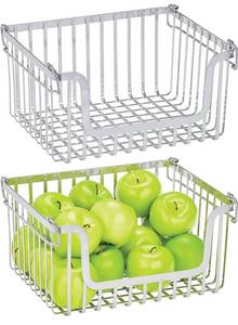 lot 53828 image: mDesign Large Stacking Wire Baskets Food Organizer Storage Metal Basket with Open Front for Kitchen Cabinet, Pantry Organize Fruits, Snacks, and Vegetables - Carson Collection - 2 Pack - Chrome