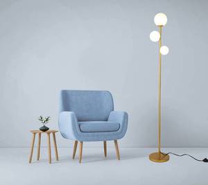 lot 53842 image: 3 Globe Mid Century Modern Floor Lamp for Living Room, Contemporary Gold Lamp with Frosted Glass Shade and Bulbs Included, LED Standing Tall Pole Lamp for Bedrooms, Office - Antique Brass
