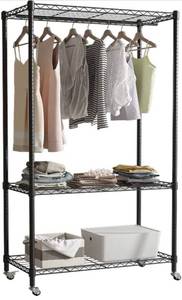 lot 53844 image: GMIULIG Portable Closets Heavy Duty Garment Rack Clothes Rack for Hanging Clothes Metal Wire Shelving Wardrobe Portable Freestanding Closet Black