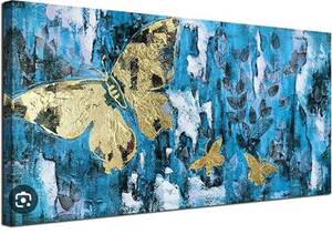 lot 53845 image: Acocifi Farmhouse Wall Art Butterfly Canvas Painting Summer Nature Blue Abstract Picture Golden Textured Artwork Framed for Living Room Bedroom Bathroom Kitchen Dinning Room Office Home Decor 40x20