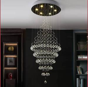 lot 53853 image: Puvaue Foyer Chandeliers Entryway High Ceiling Crystal Raindrop Staircase Large Chandelier for Living Room H59