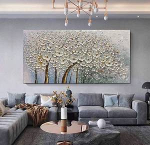 lot 53858 image: MUWU Canvas Paintings, 24X48 Inch Texture Palette Knife Paintings Orchid Flowers Modern Home Decor Wall Art Acrylic 3D Flowers Artwork for Livingroom Wood Inside Framed Ready to Hang