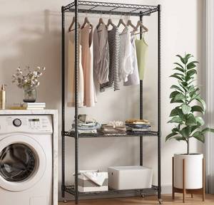 lot 53861 image: GMIULIG Portable Closets Heavy Duty Garment Rack Clothes Rack for Hanging Clothes Metal Wire Shelving Wardrobe Portable Freestanding Closet Black