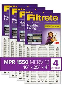 lot 53872 image: Filtrete 16x25x4 Air Filter, MPR 1550, MERV 12, Healthy Living Ultra Allergen Healthy Living 12-Month Deep-Pleated 4-Inch Air Filters, 2 Filters