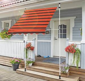 lot 53877 image: lafuria 59x47 Manual Retractable Patio Awning Shade Shelter Outdoor Canopy for Deck Yard Balcony Orange and Black