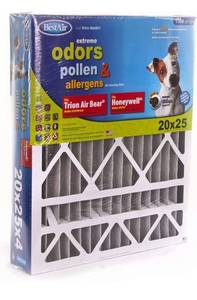 lot 53879 image: BestAir, 20 x 25 x 4 Air Cleaning Furnace Filter, MERV 11, Carbon Infused to Neutralize Odor, For Honeywell Models, 1 Count (Pack of 1)