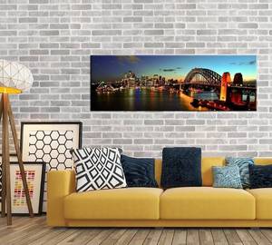 lot 53882 image: iLOOKLiKE Large Modern City Night Picture for Wall Decor Panoramic Australia Sydney Bridge Cityscape Skyline Canvas Prints Framed Artwork for Living Room Bedroom Home Office Decoration 20x55inch