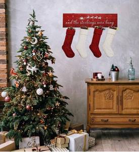 lot 53884 image: KORMMCO Christmas Stocking Holder, The Stocking were Hung Wood Hanging Sign, Stocking Holder for Wall, Xmas Stocking Holder with 6 Hangers for Fireplace Mantel, Red 24in